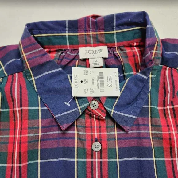 New women's 10 12 14 J Crew Factory cotton mini shirtdress Christmas plaid dress - Picture 5 of 11